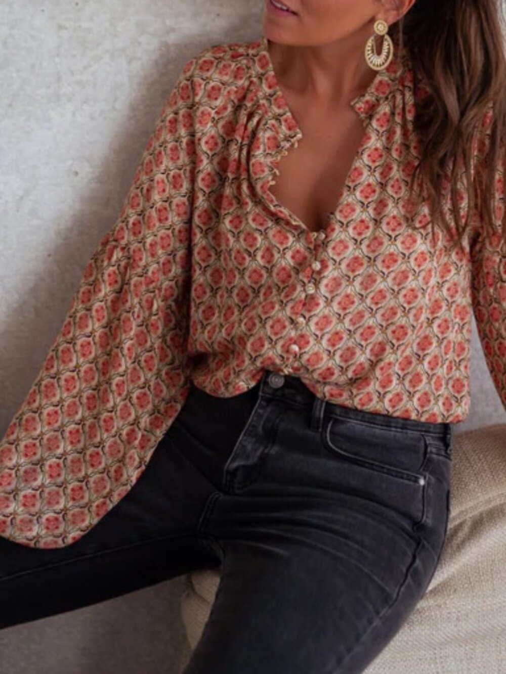 Easy Clothes floral paisley Tiffany button down blouse top shirt